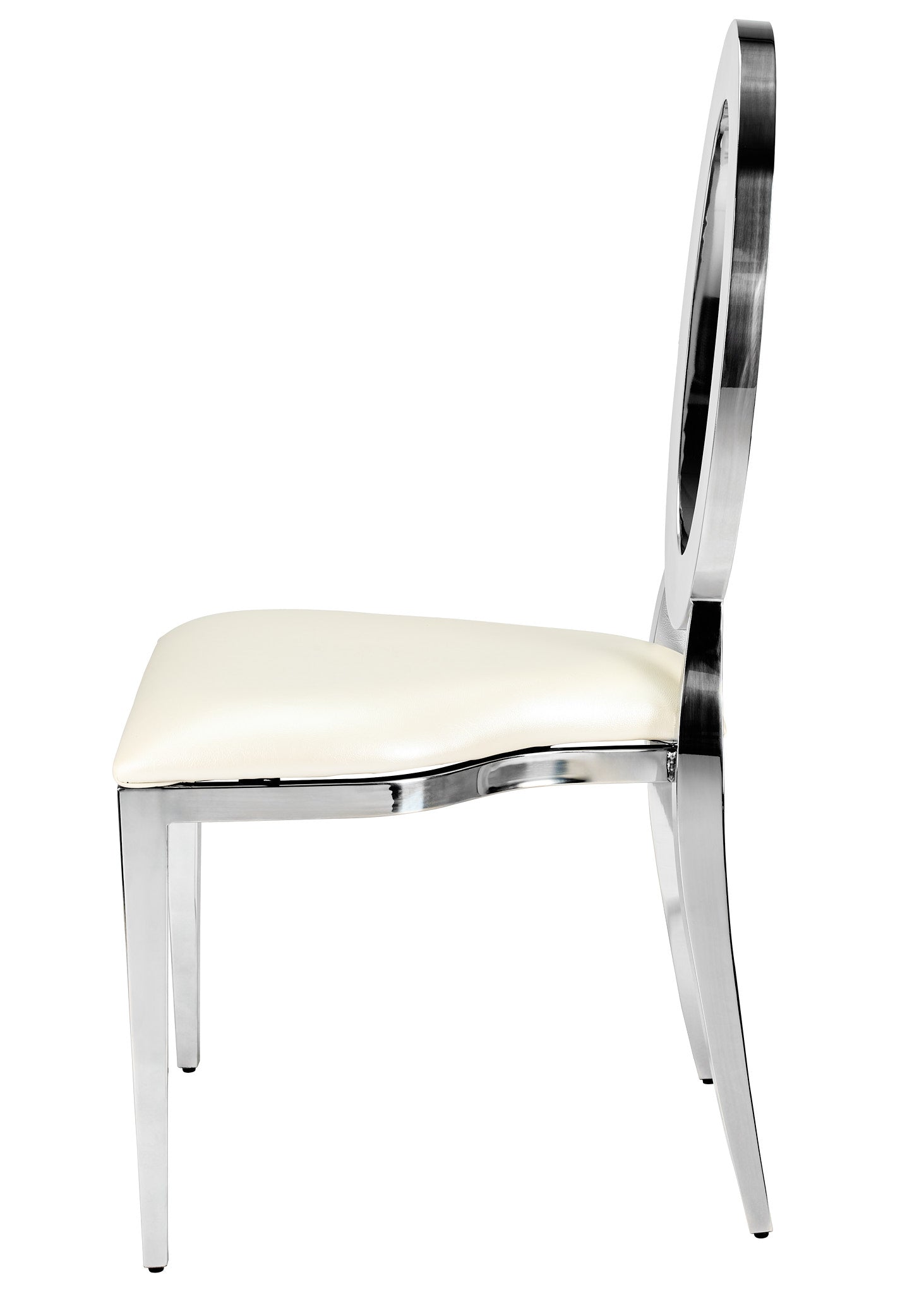 Silver Stainless Steel O Chair, Silver Frame with White Vinyl Seat