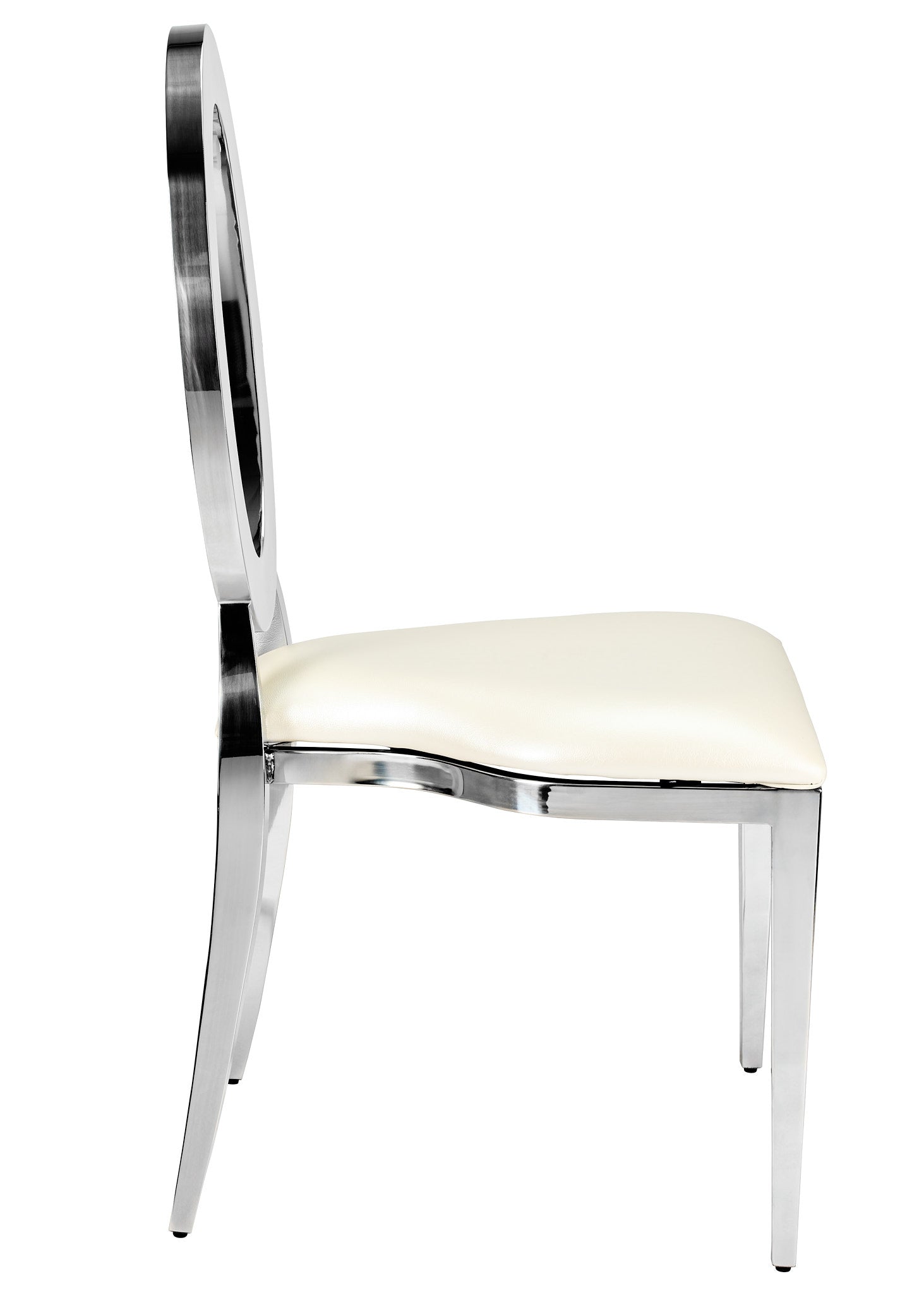 Silver Stainless Steel O Chair, Silver Frame with White Vinyl Seat