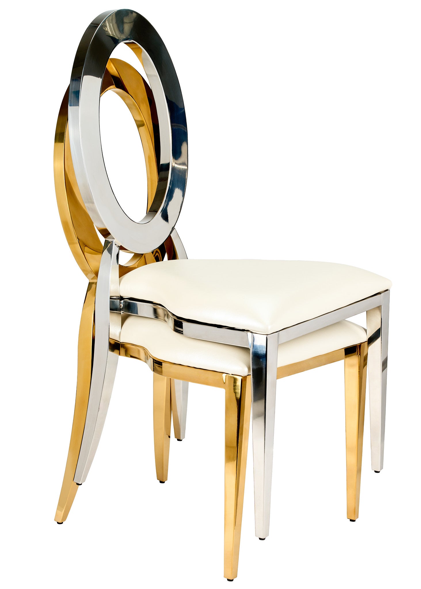 Silver Stainless Steel O Chair, Silver Frame with White Vinyl Seat