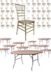 100 Person Luxury Event Package: Includes 100 Sparkling Gold Champagne Resin Steel Core Chiavari Chairs Plus 10 Round 72" Heavy Duty Banquet Folding Tables Plus a Banquet Table Cart by Chivari PACK100CCRCHGSPSTEEL1072RD-T