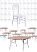 100 Person Luxury Event Package: Includes 100 White Resin Steel Skeleton Chiavari Chairs Plus 10 Round 72″ Heavy Duty Banquet Folding Tables Plus a Banquet Table Cart by Chivari PACK100CCRWSTEEL1072RD-T