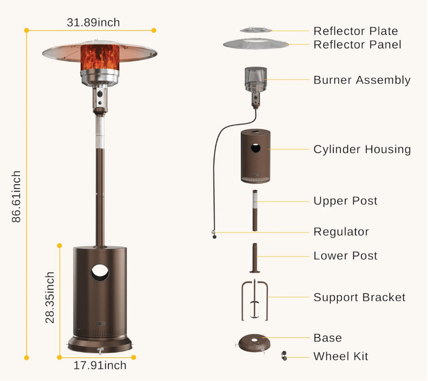 Gray Propane Standing Patio Outdoor Heater 41000 BTU