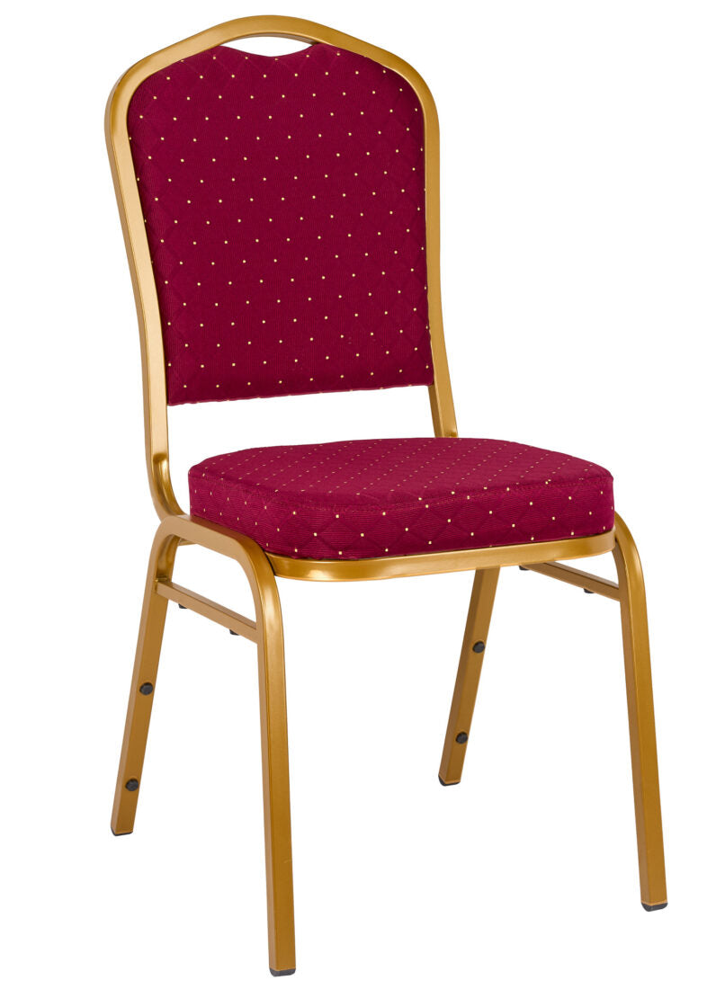 Red Fabric with Gold Dots on Gold Frame Crown Banquet Chair by Chivari