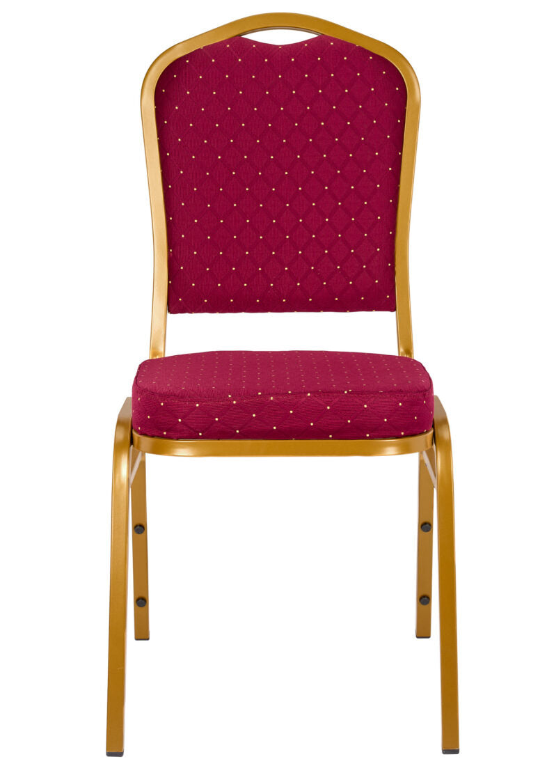 Red Fabric with Gold Dots on Gold Frame Crown Banquet Chair