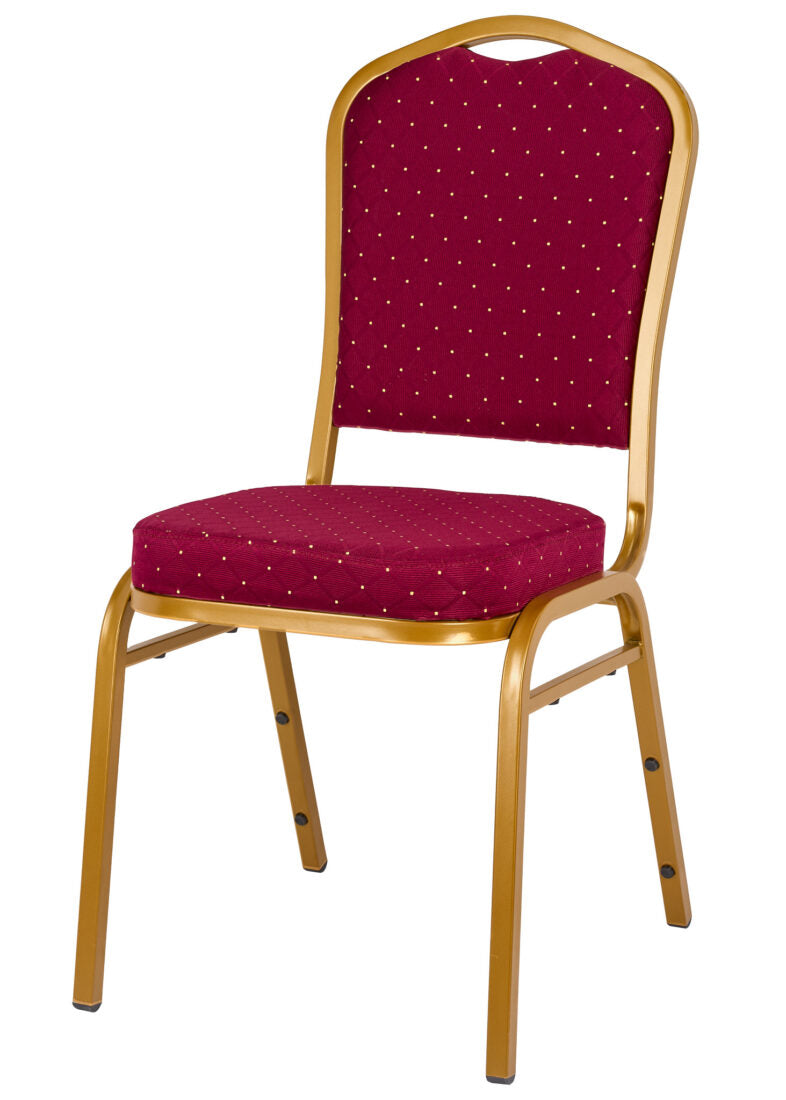 Red Fabric with Gold Dots on Gold Frame Crown Banquet Chair