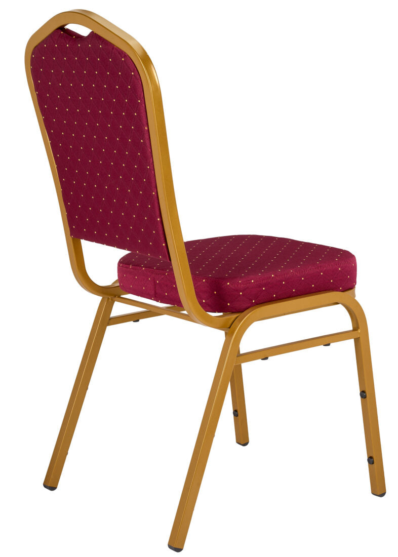 Red Fabric with Gold Dots on Gold Frame Crown Banquet Chair