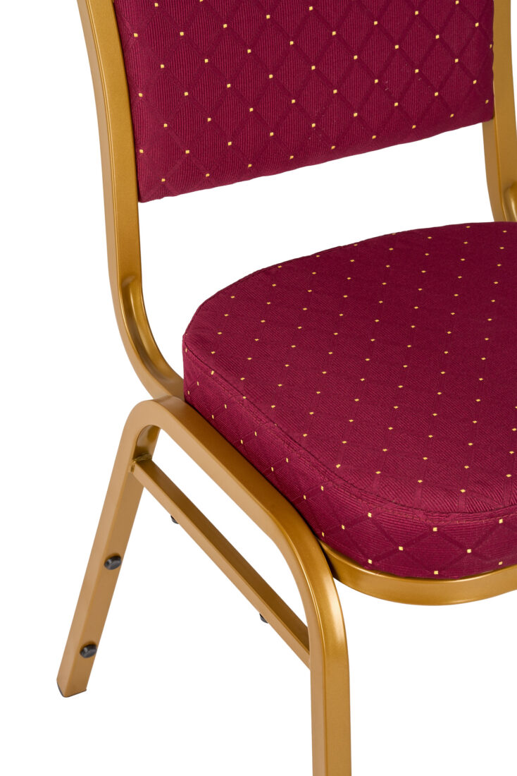 Red Fabric with Gold Dots on Gold Frame Crown Banquet Chair