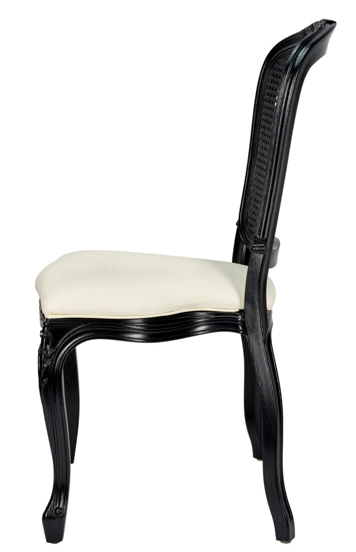 Chair Royal Resin Black with Ivory Vinyl Seat and Black Rattan Back CRRBIR-ZG-T