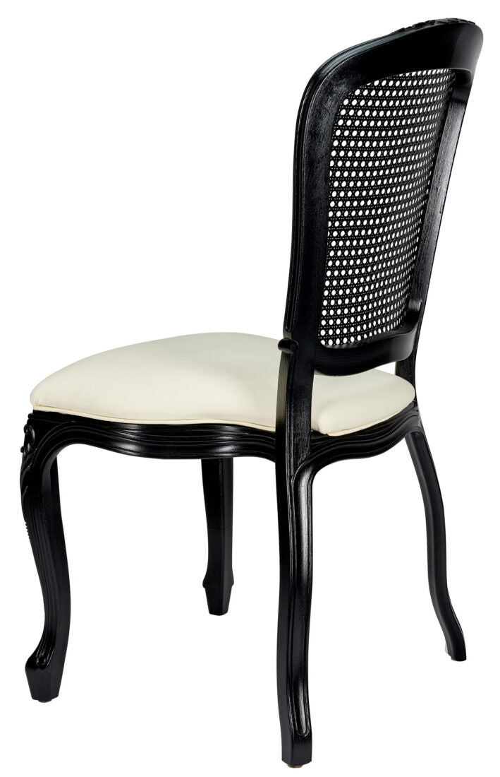 Chair Royal Resin Black with Ivory Vinyl Seat and Black Rattan Back CRRBIR-ZG-T