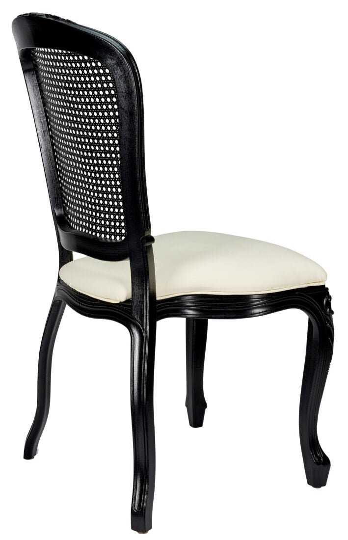 Chair Royal Resin Black with Ivory Vinyl Seat and Black Rattan Back CRRBIR-ZG-T