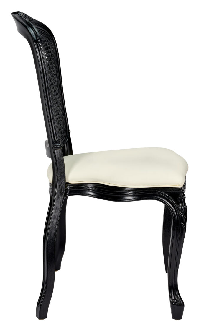 Chair Royal Resin Black with Ivory Vinyl Seat and Black Rattan Back CRRBIR-ZG-T