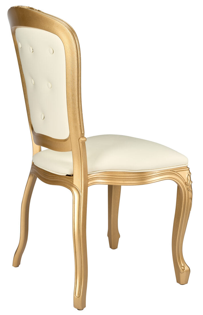 Chair Royal Resin Gold with Ivory Vinyl Seat and Ivory Vinyl Tufted Back by Chivari CRRGIT-ZG-T