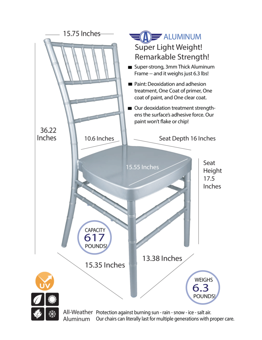 Silver Aluminum Chiavari Chair by Chivari CCAS-AX-T