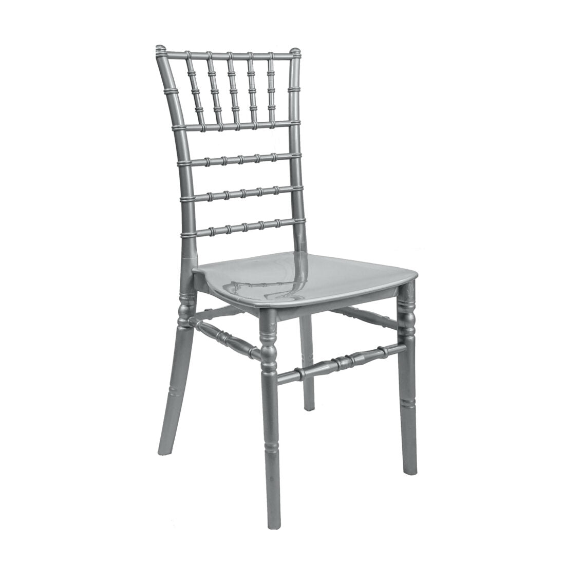 Silver BasicResin Chiavari Chair by Chivari CCPS-v22-SG-T Right