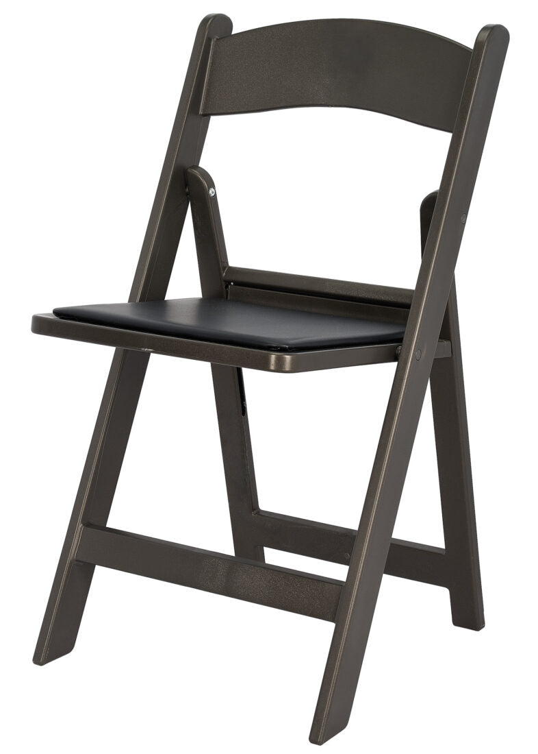 Black Metallic/Silver Onyx with Black Vinyl Cushion Resin Folding Chair