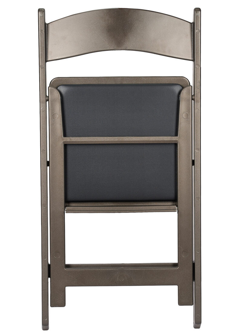 Black Metallic/Silver Onyx with Black Vinyl Cushion Resin Folding Chair