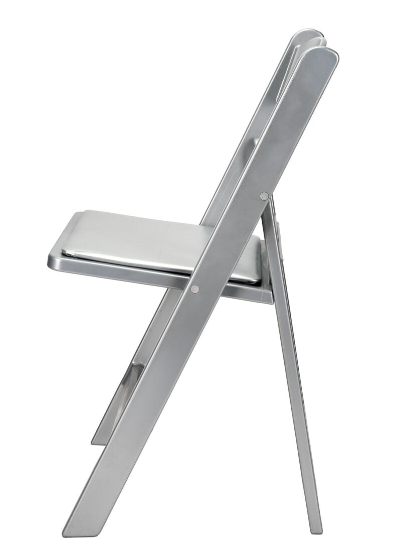 Silver with Silver Vinyl Cushion Resin Folding Chair by Chivari (Per Chair Price Shown – Sold only in Quantities of 4)