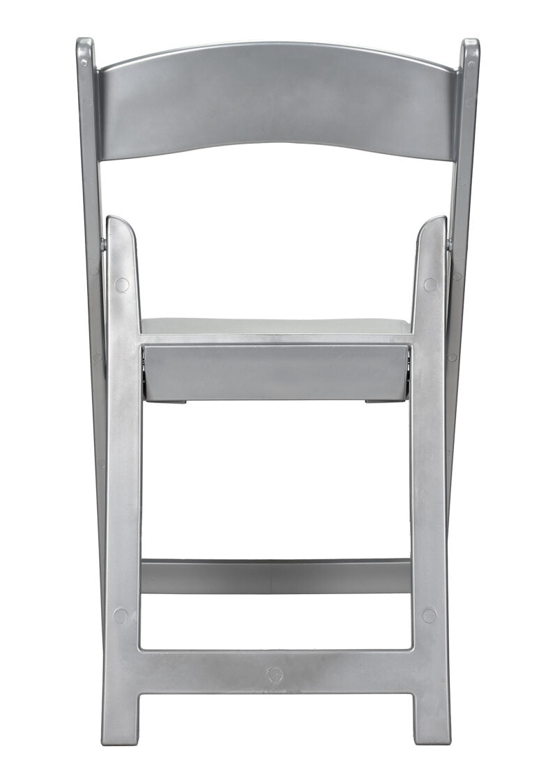 Silver with Silver Vinyl Cushion Resin Folding Chair by Chivari (Per Chair Price Shown – Sold only in Quantities of 4)