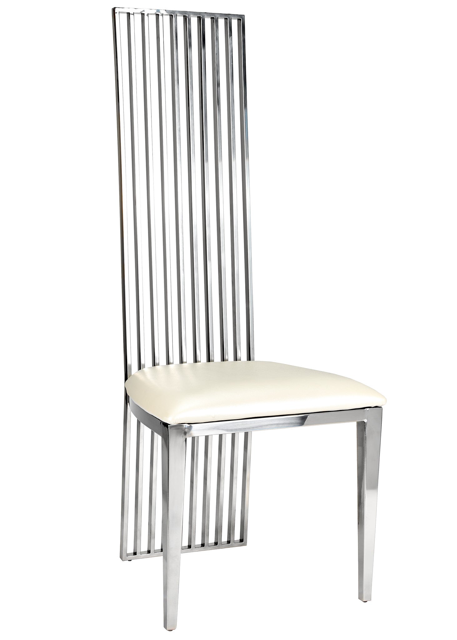 Silver Stainless Steel High Back Chair, Silver Frame, White Vinyl Seat