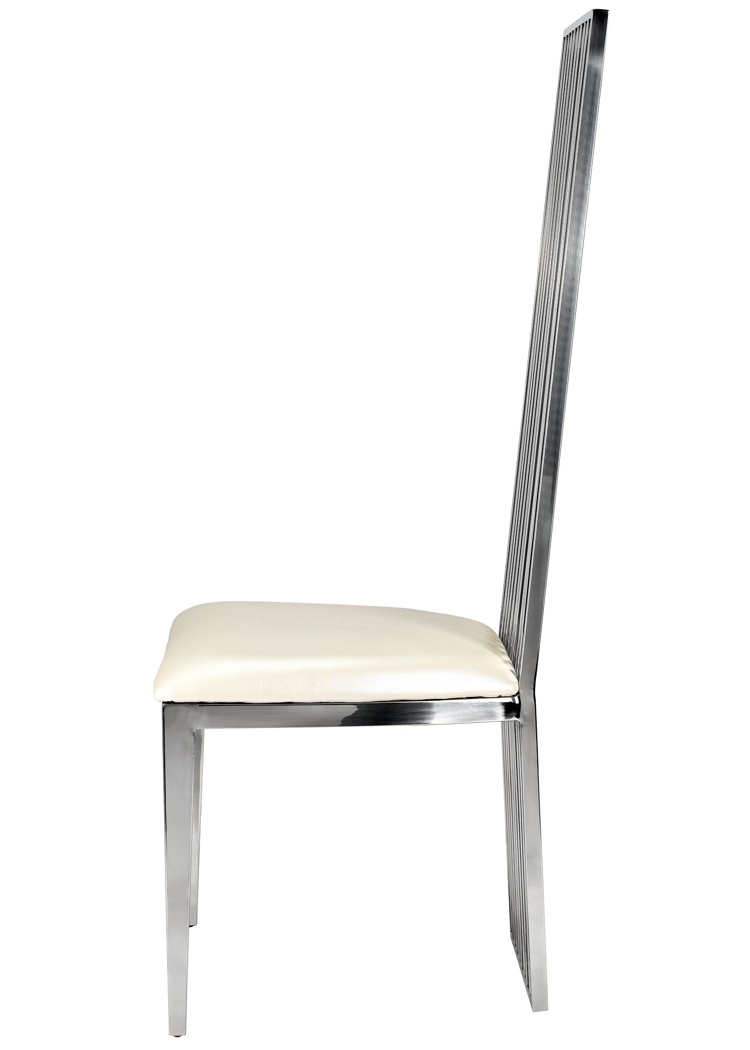 Silver Stainless Steel High Back Chair, Silver Frame, White Vinyl Seat