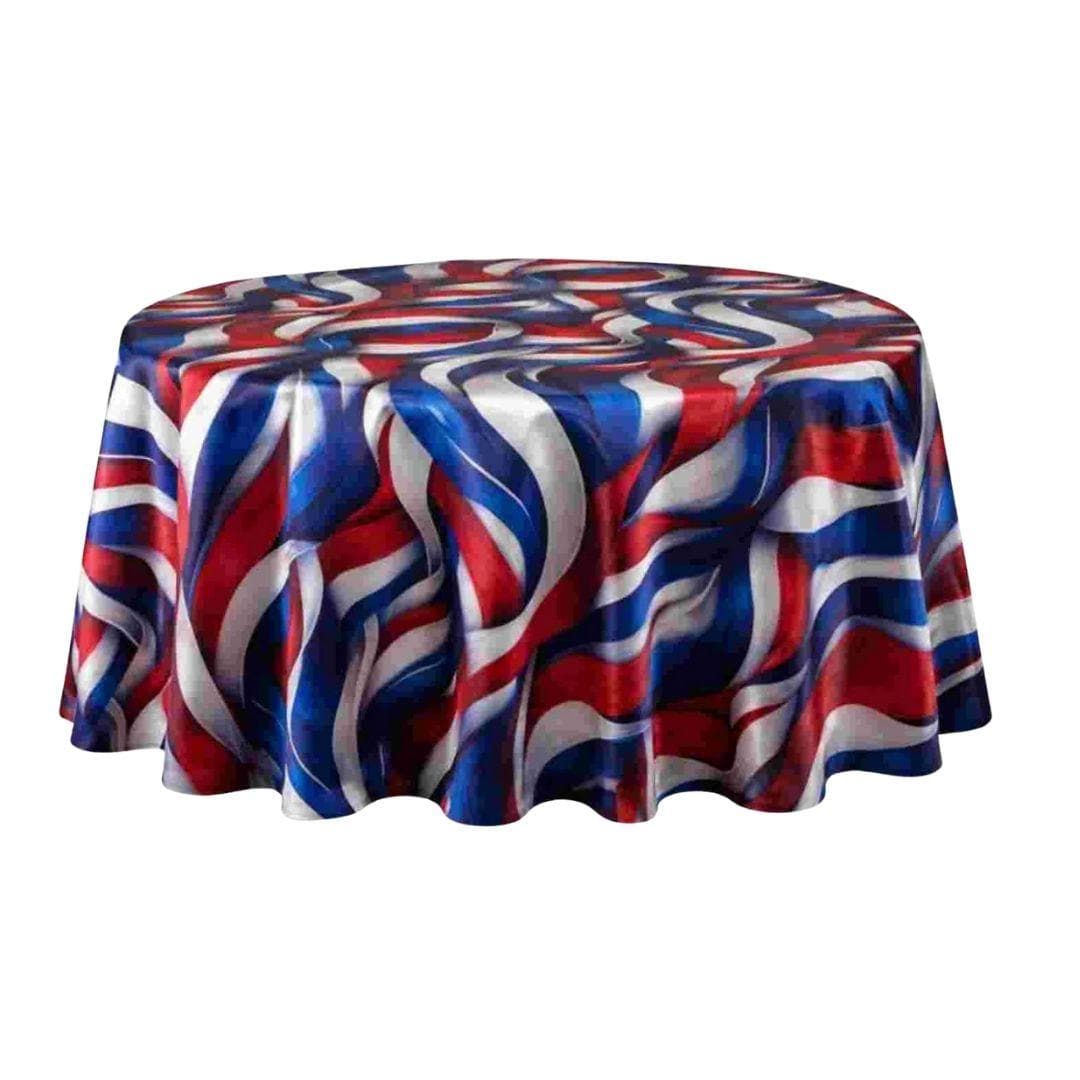 Chivari 120" Round Tablecloth Lamour Matte Satin Patriotic Ribbon TBC-60PN01