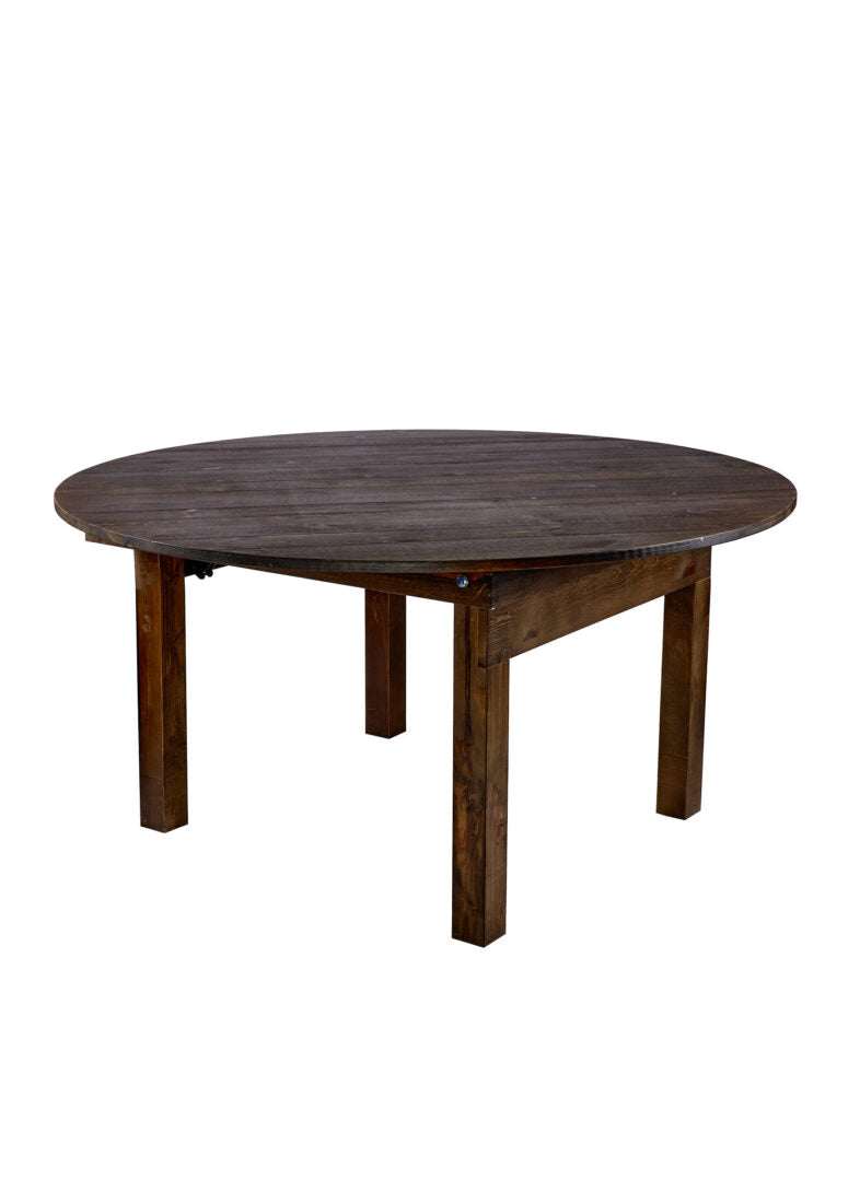 Fruitwood 5 Foot (60″) Round Farmhouse Table TFARMRD60-FRTWD-S-LEG-AX-T