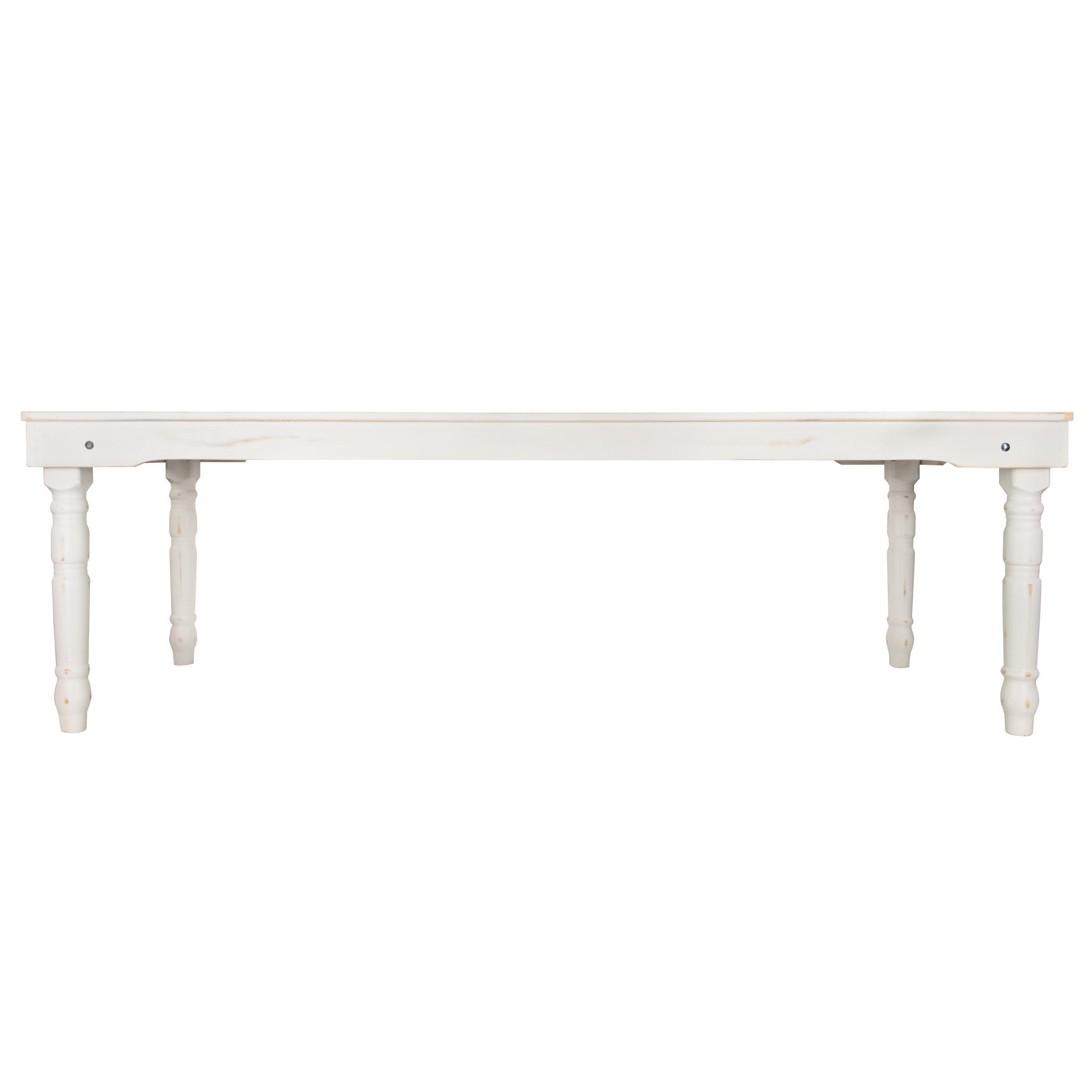 White Distressed Foot (96″ x 40″) Farm Table, Rectangle, Thin Fluted Leg