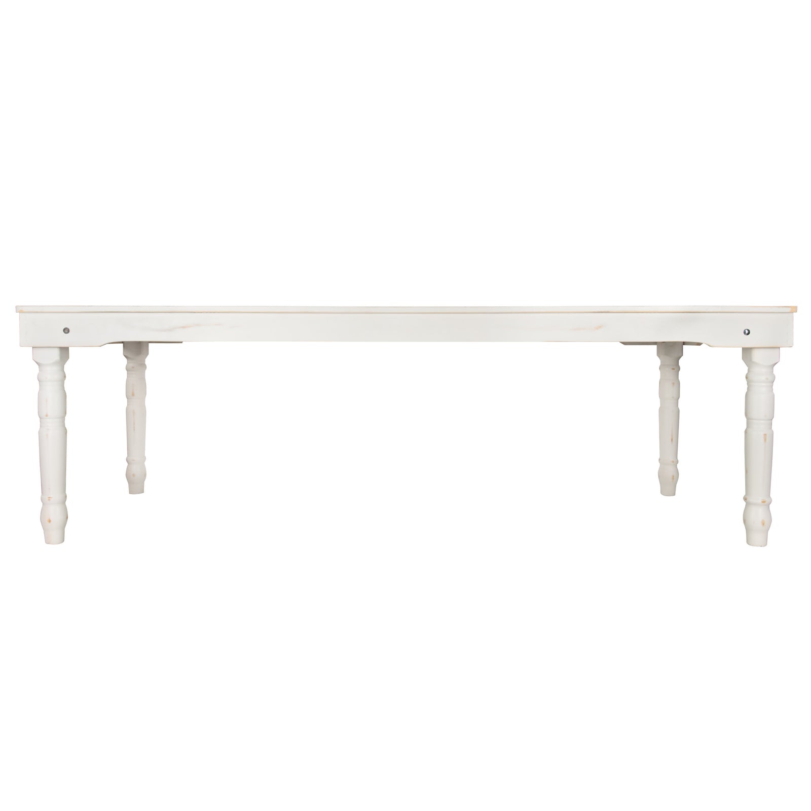 White Distressed Foot (96″ x 40″) Farm Table, Rectangle, Thin Fluted Leg