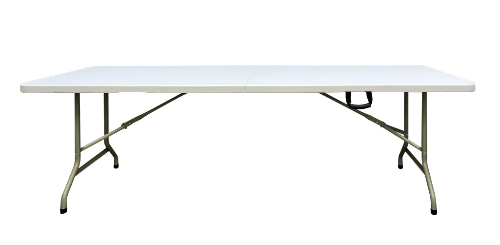 8 Foot (96" x 30") Rectangle Bi-Fold Heavy Duty Plastic Folding Banquet Table front TPLSRT9630-BiFold