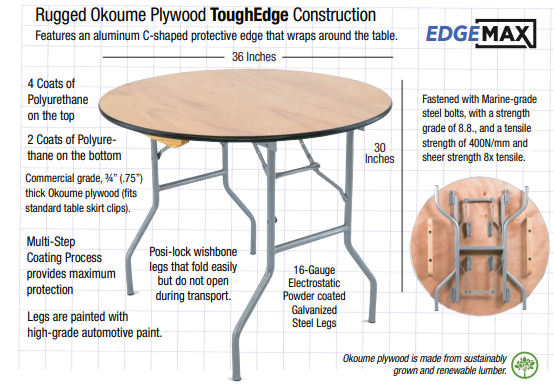 TPLYRD36M-AX-T 36-Inch Round Heavy Duty Plywood Folding Table