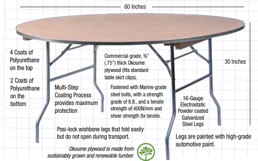 TPLYRD60M-AX-T 60-Inch Round Heavy Duty Plywood Folding Banquet Table dimensions