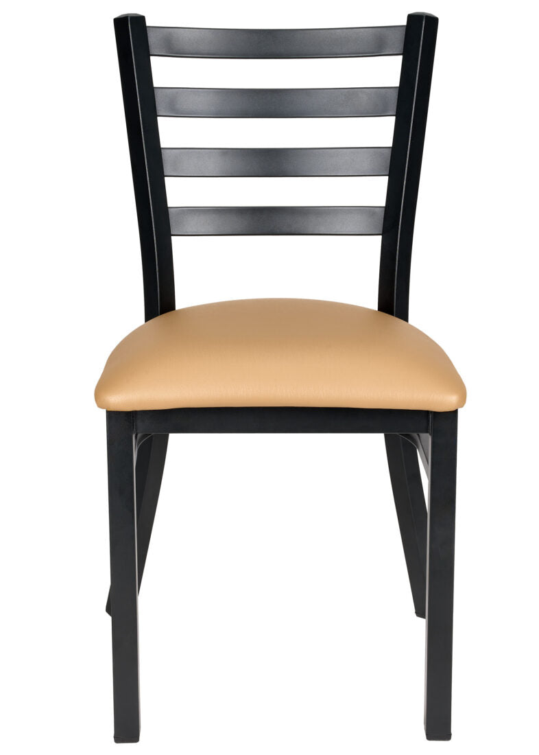 Ladder Back Restaurant Chair with Black Metal Frame and Tan Vinyl Seat