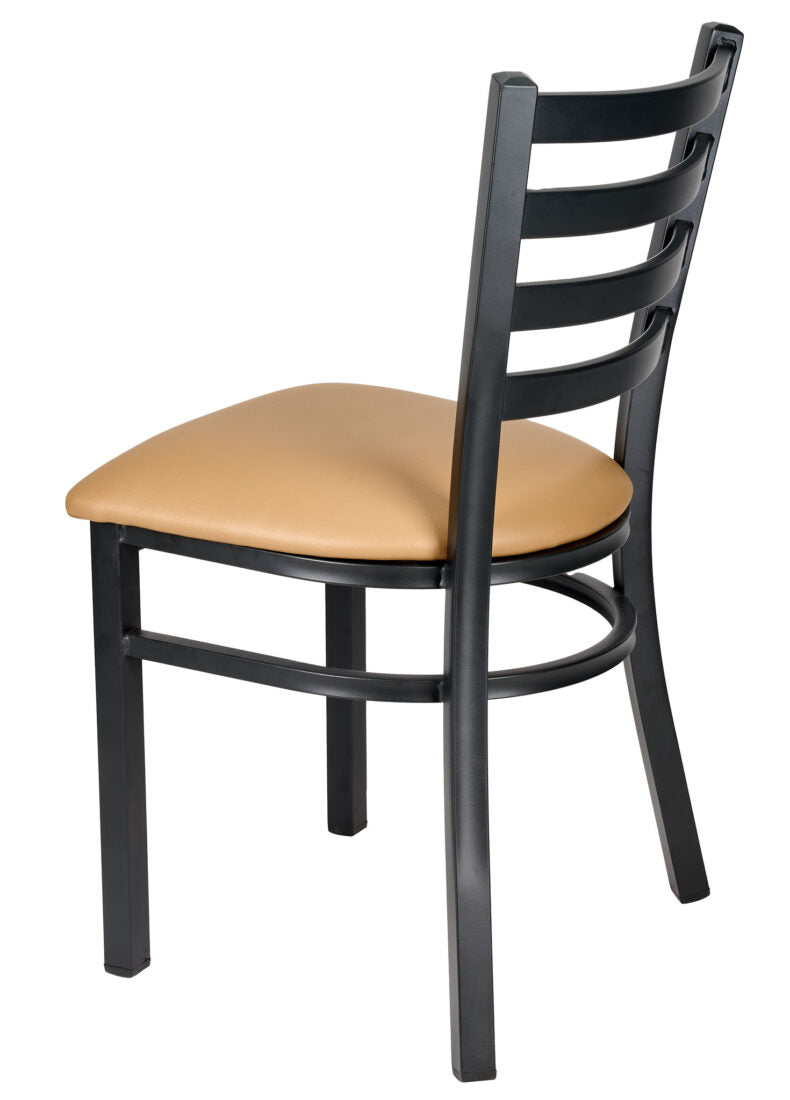 Ladder Back Restaurant Chair with Black Metal Frame and Tan Vinyl Seat