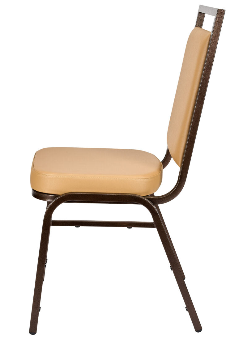 Tan Vinyl Copper Vein Steel Frame Square Back Banquet Chair