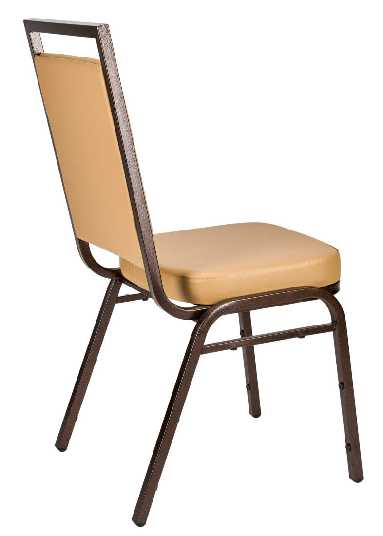 Tan Vinyl Copper Vein Steel Frame Square Back Banquet Chair