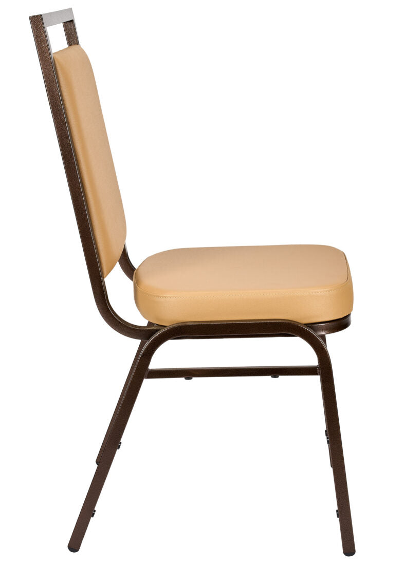 Tan Vinyl Copper Vein Steel Frame Square Back Banquet Chair