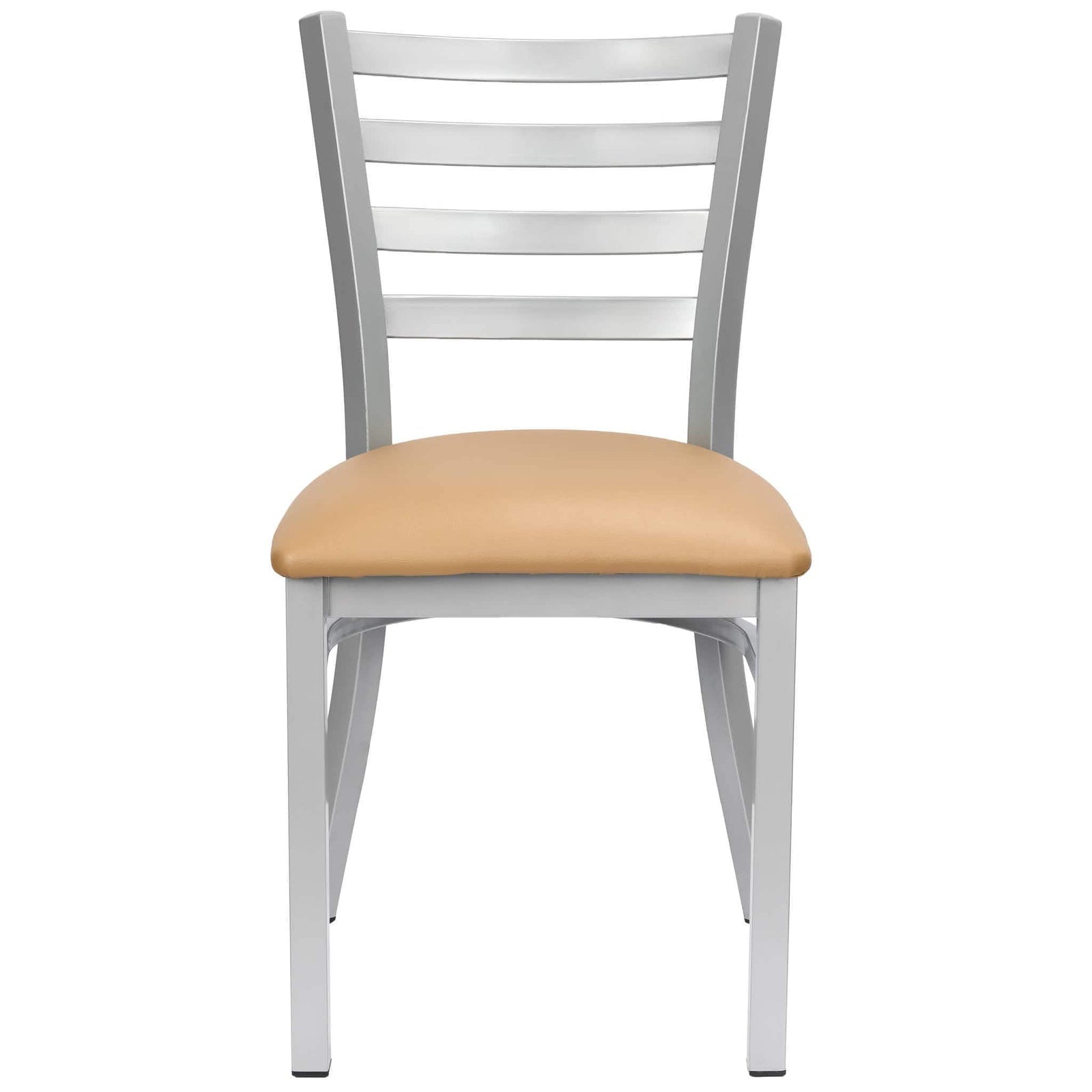 Chivari Ladder Back Restaurant Chair with Silver Frame and Tan Vinyl Seat CLMSVT-ZF-KT