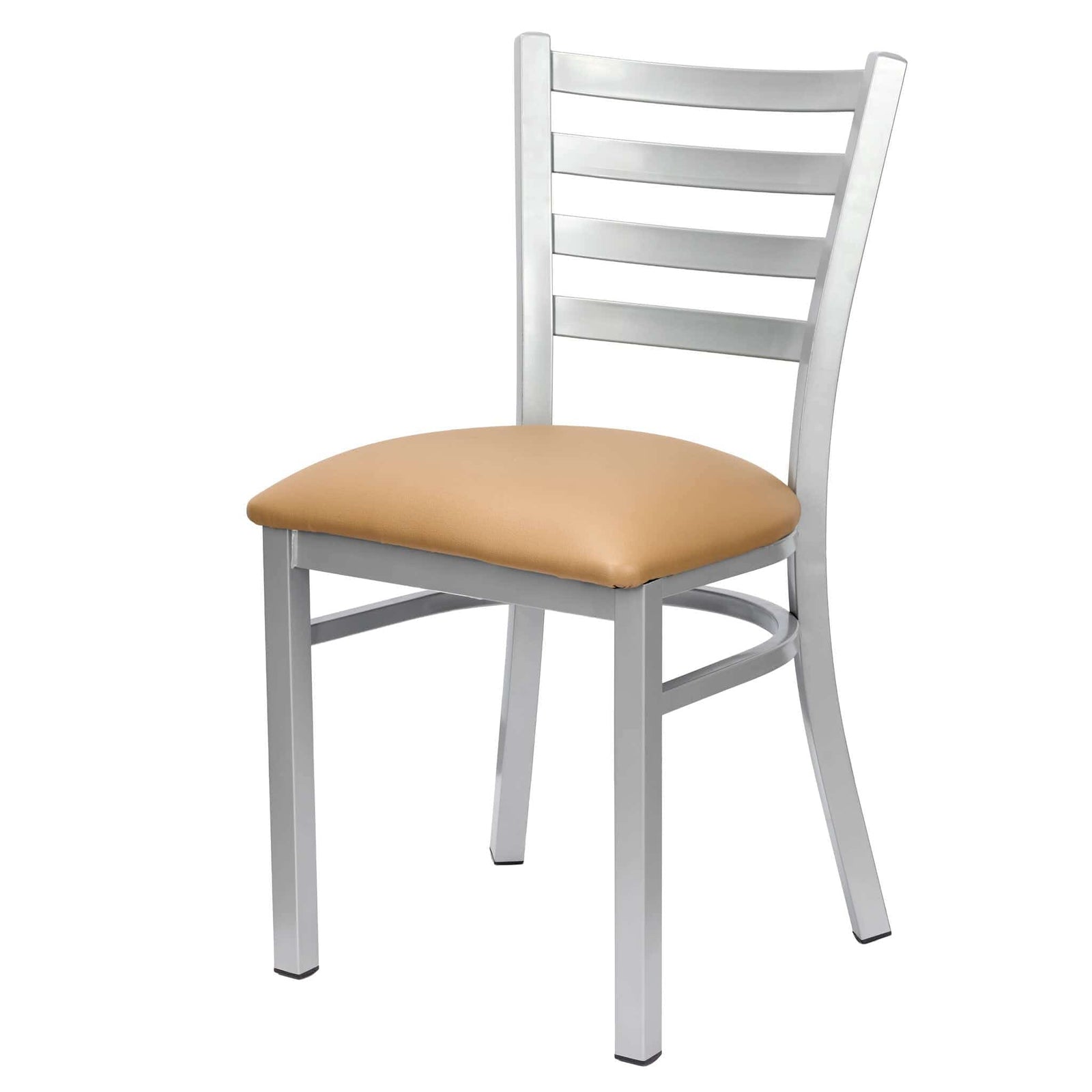 Chivari Ladder Back Restaurant Chair with Silver Frame and Tan Vinyl Seat CLMSVT-ZF-KT