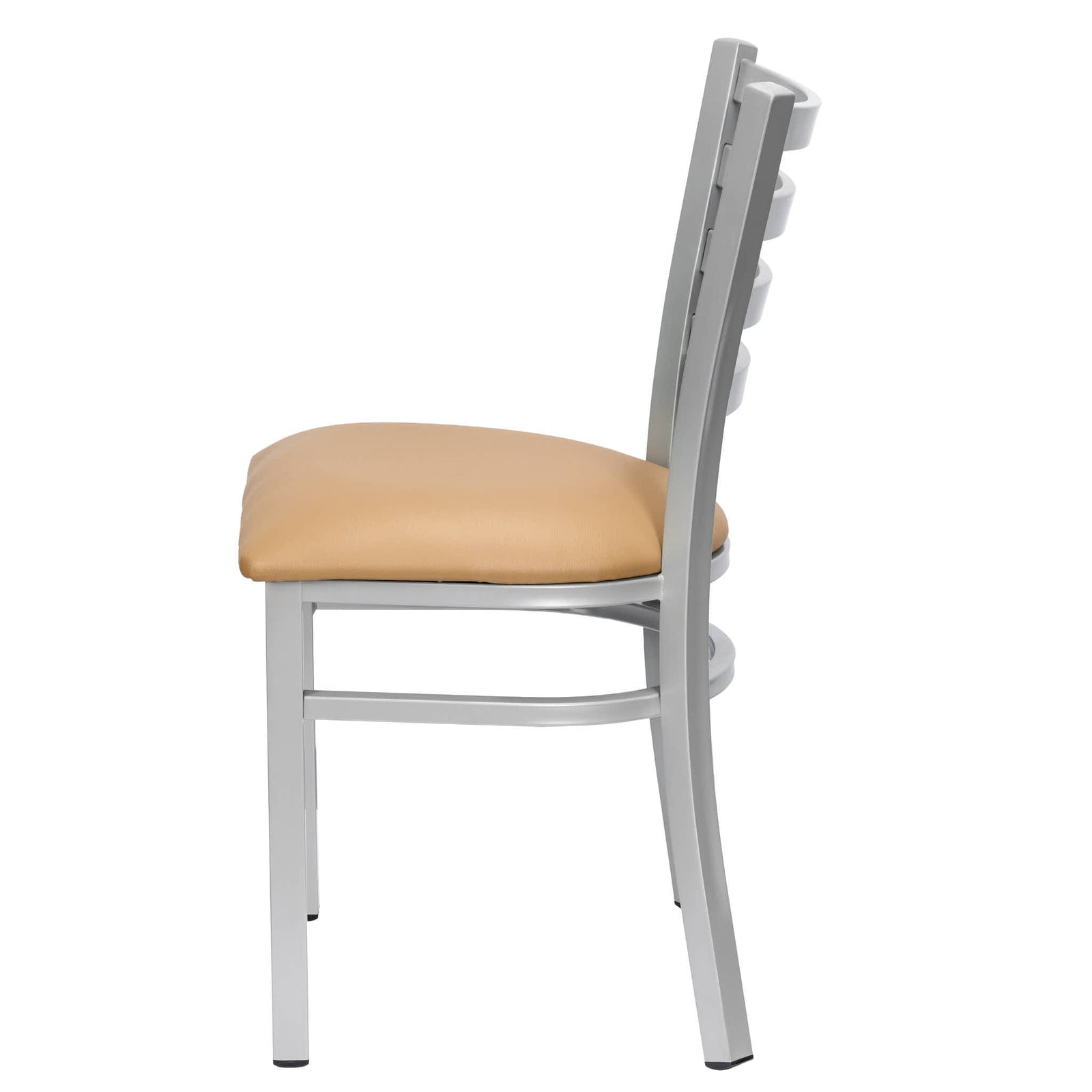 Chivari Ladder Back Restaurant Chair with Silver Frame and Tan Vinyl Seat CLMSVT-ZF-KT