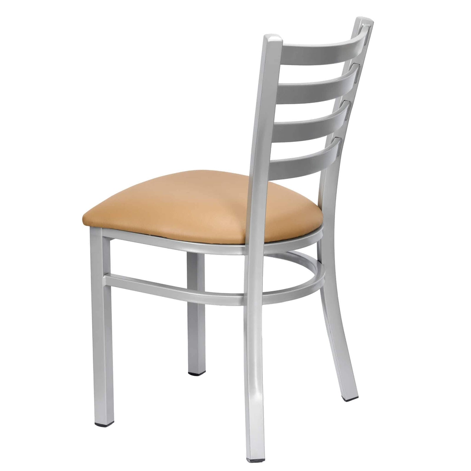 Chivari Ladder Back Restaurant Chair with Silver Frame and Tan Vinyl Seat CLMSVT-ZF-KT