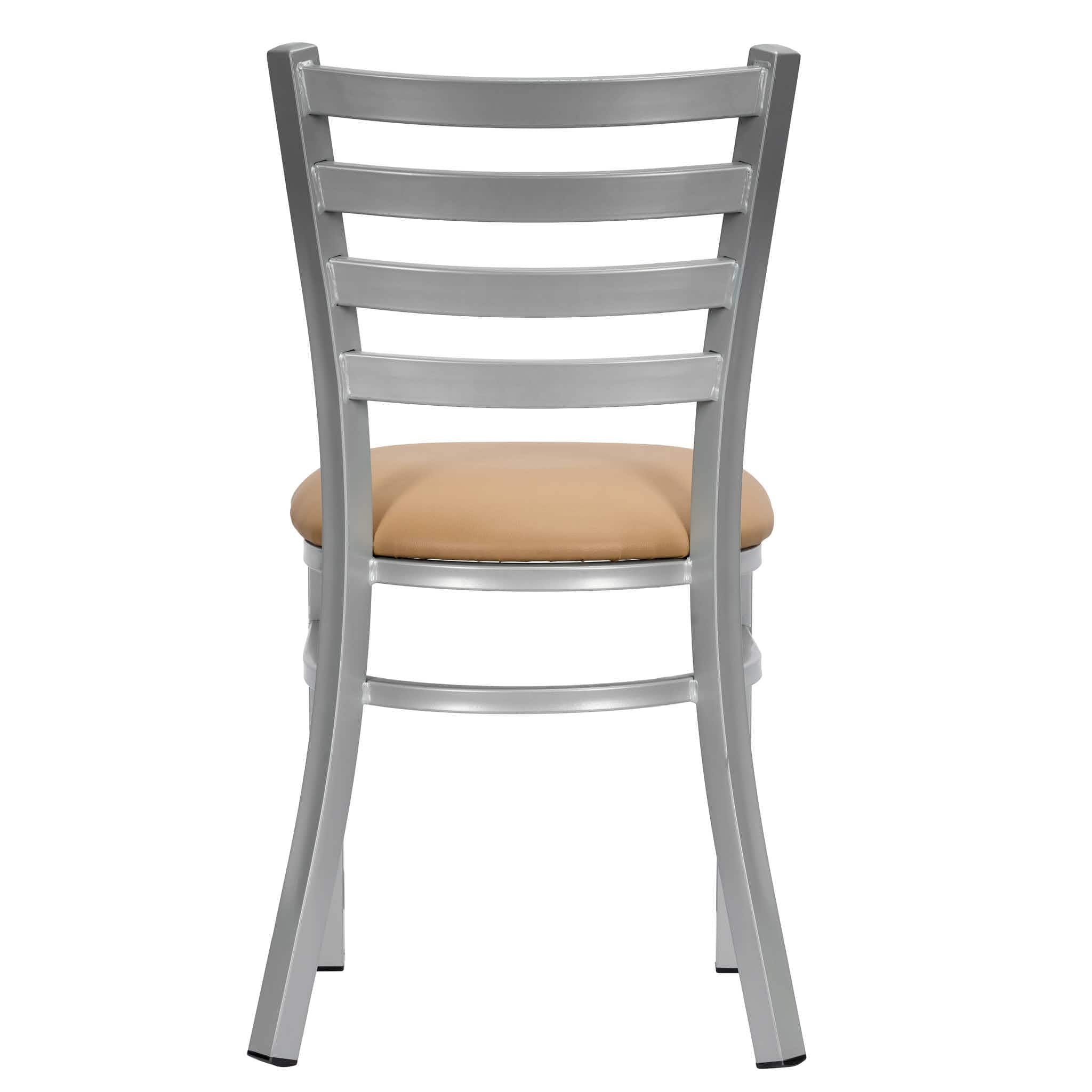Chivari Ladder Back Restaurant Chair with Silver Frame and Tan Vinyl Seat CLMSVT-ZF-KT