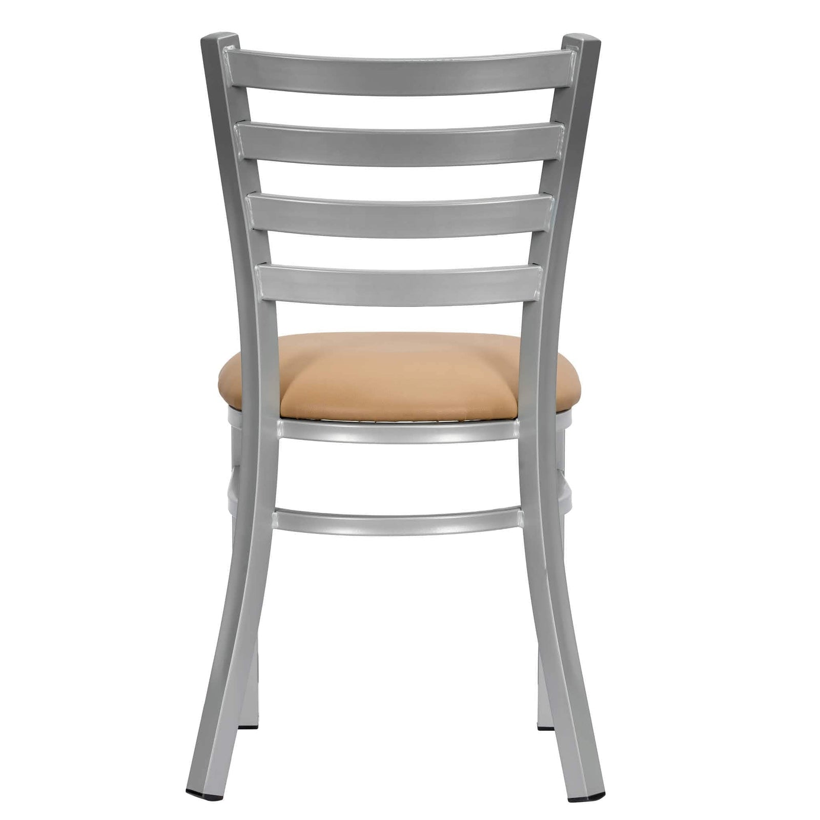 Chivari Ladder Back Restaurant Chair with Silver Frame and Tan Vinyl Seat CLMSVT-ZF-KT