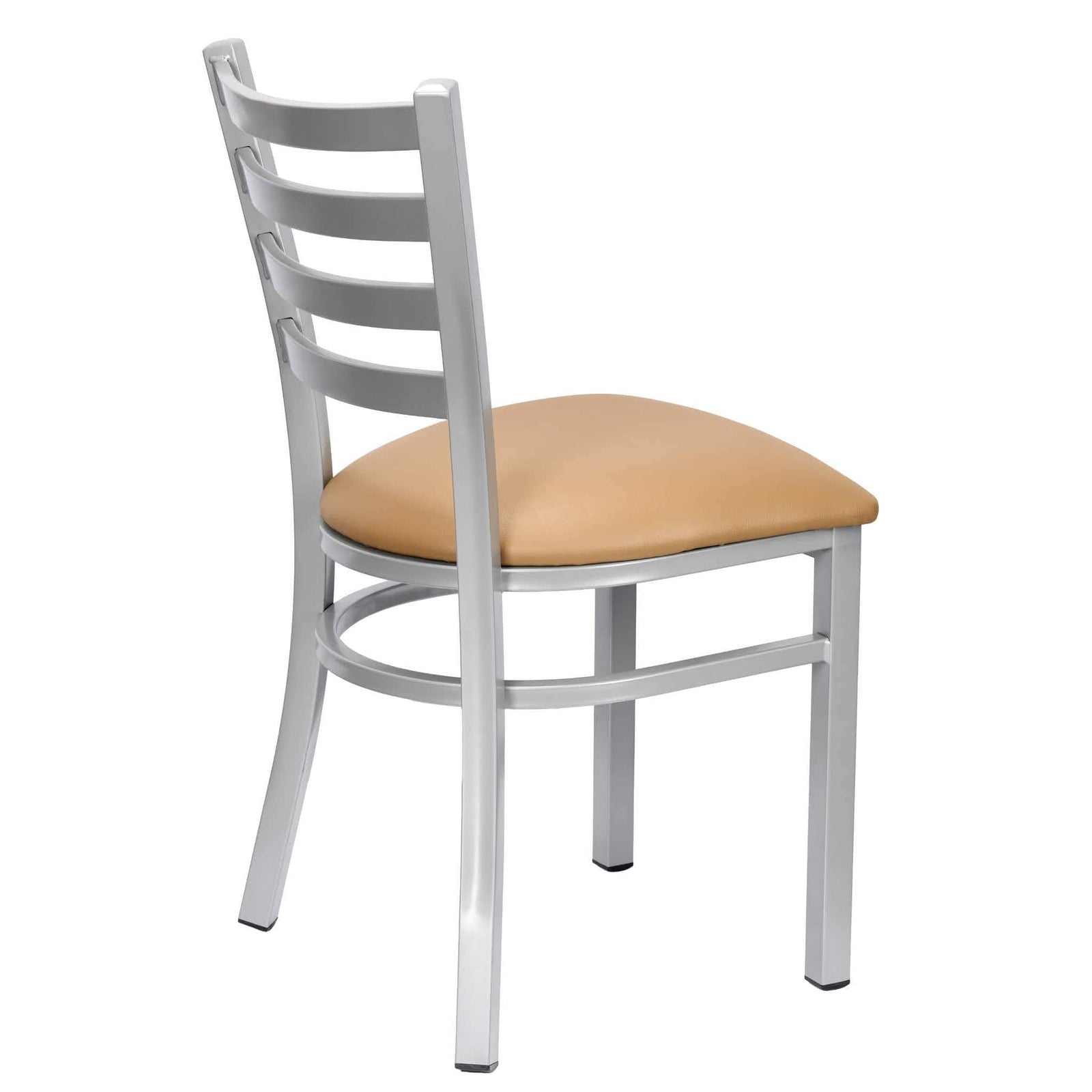 Chivari Ladder Back Restaurant Chair with Silver Frame and Tan Vinyl Seat CLMSVT-ZF-KT