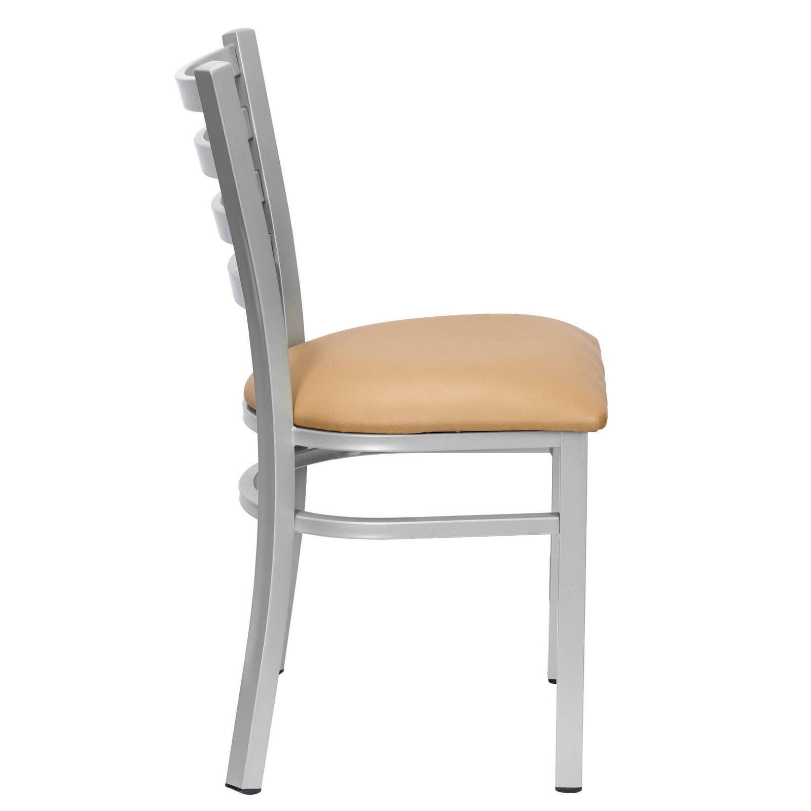 Chivari Ladder Back Restaurant Chair with Silver Frame and Tan Vinyl Seat CLMSVT-ZF-KT