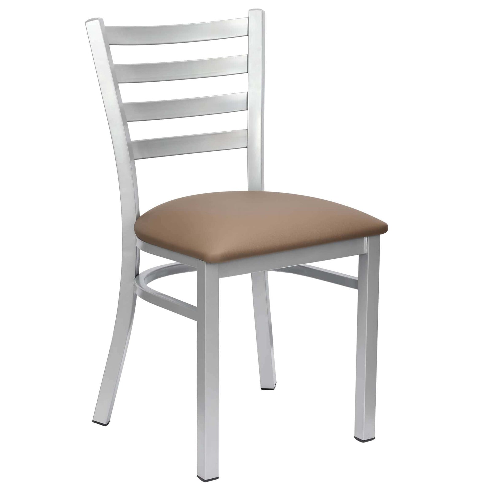 Chivari Ladder Back Restaurant Chair with Silver Frame and Taupe Vinyl Seat CLMSVTP-ZF-KT