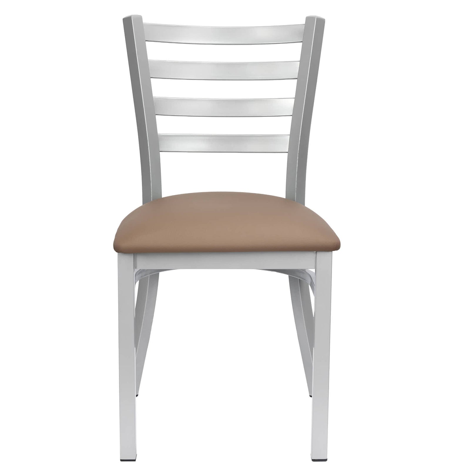 Chivari Ladder Back Restaurant Chair with Silver Frame and Taupe Vinyl Seat CLMSVTP-ZF-KT