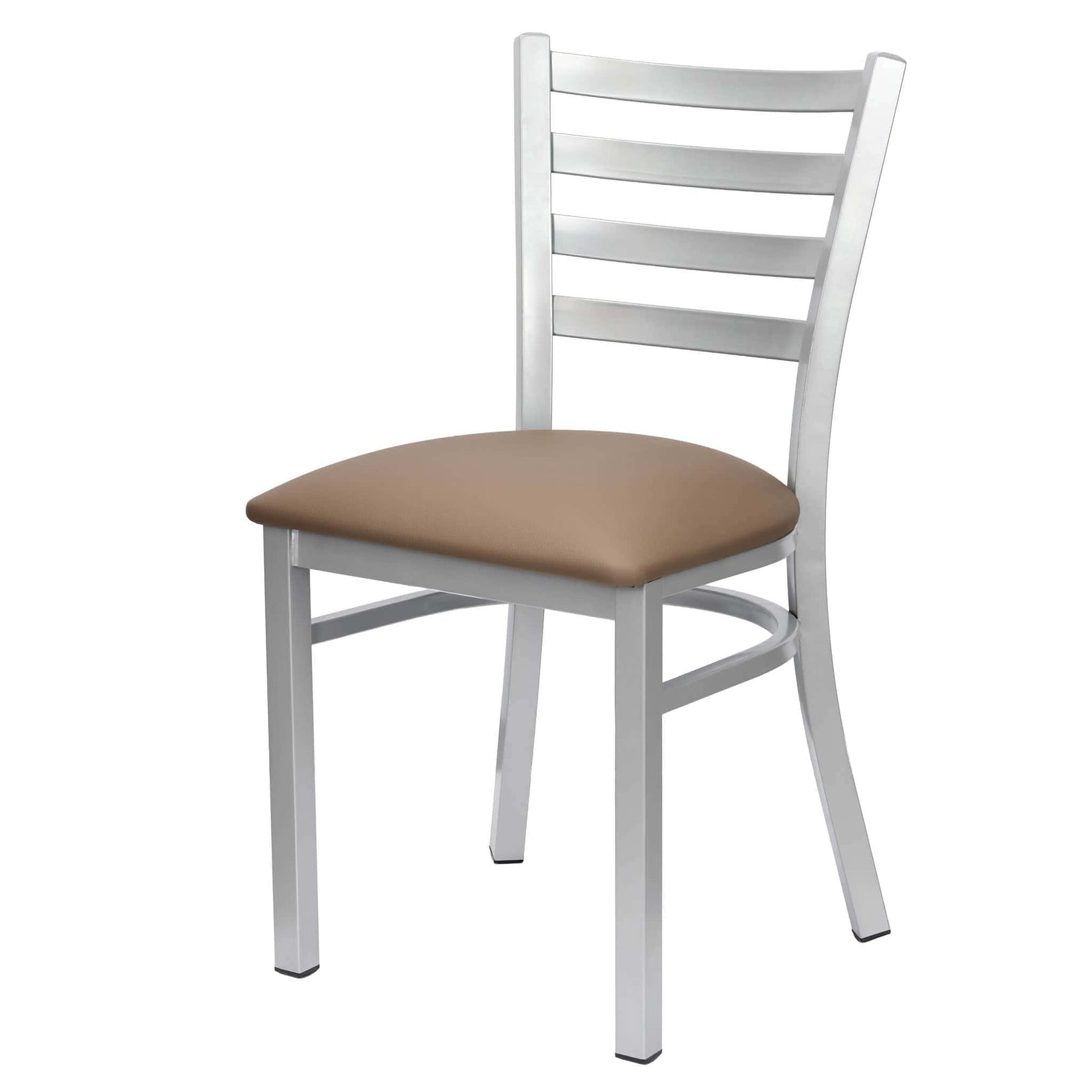 Chivari Ladder Back Restaurant Chair with Silver Frame and Taupe Vinyl Seat CLMSVTP-ZF-KT