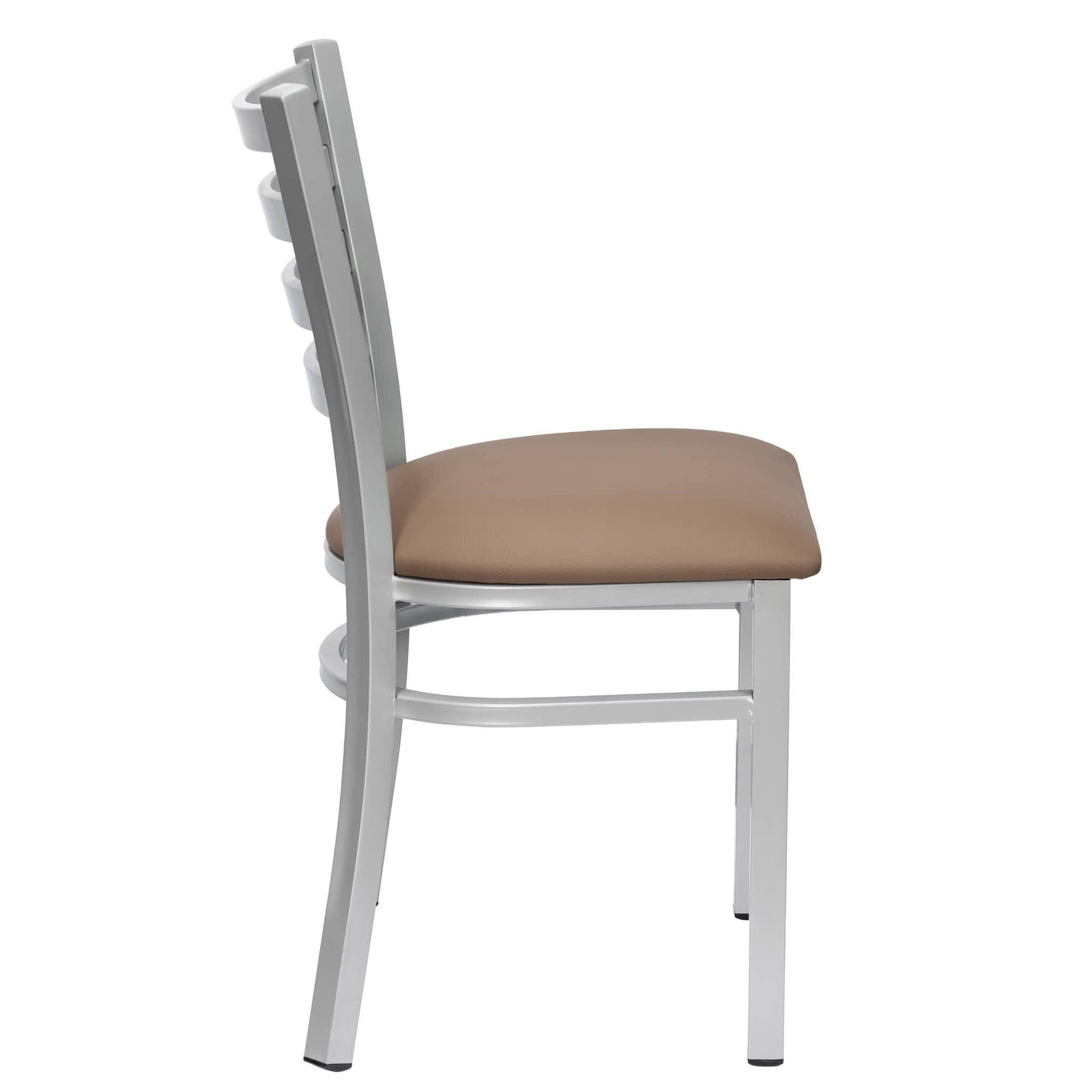 Chivari Ladder Back Restaurant Chair with Silver Frame and Taupe Vinyl Seat CLMSVTP-ZF-KT