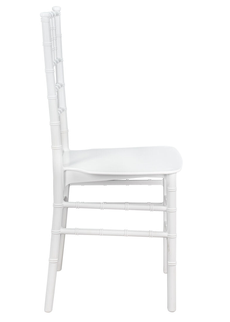 White ThinResin Chiavari Chair by Chivari, Strong One-Piece Frame, Stackable CCRW-MONO-THIN-ZG-T