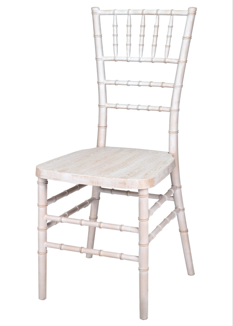 White Distressed WoodGrain™ Resin Steel Skeleton™ Chiavari Chair